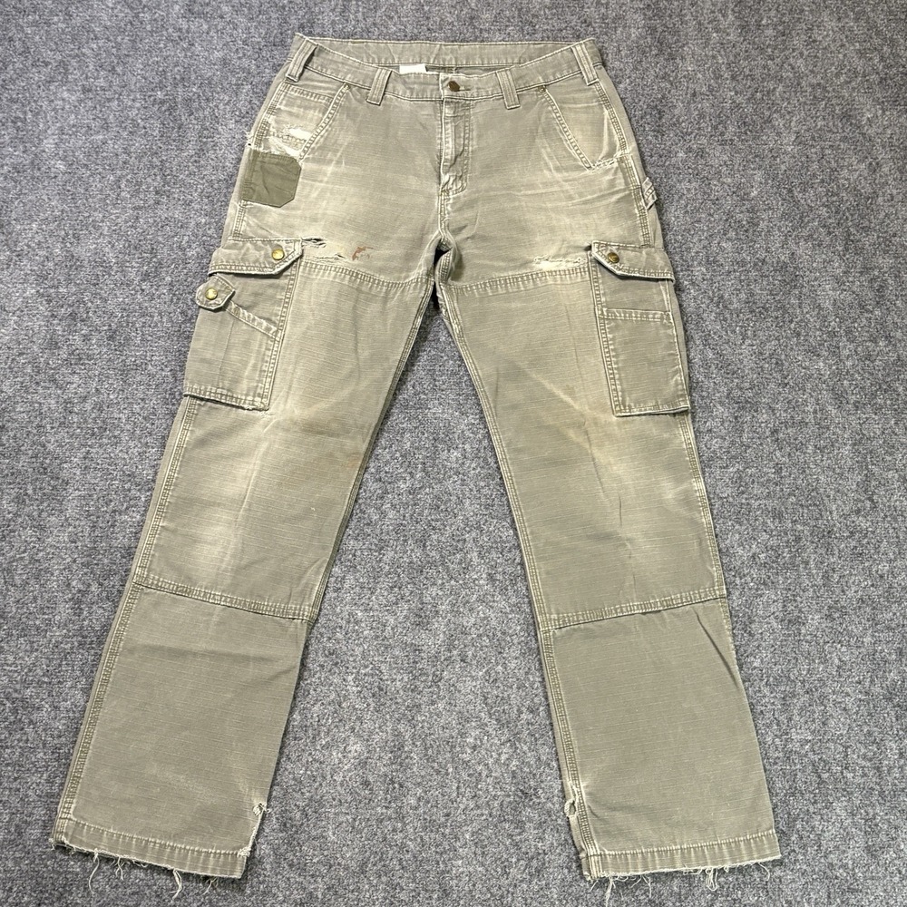 Vintage Carhartt RipStop Double Knee Pants Men's 34x32 Green Workwear B342 MOS